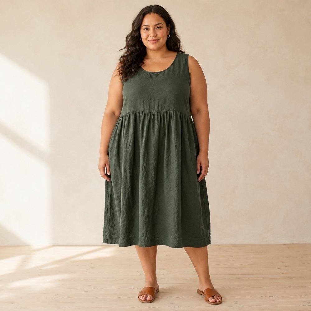 NWT Son de Flor Sleeveless Linen Midi Dress Vetiver Green 4XL/5XL